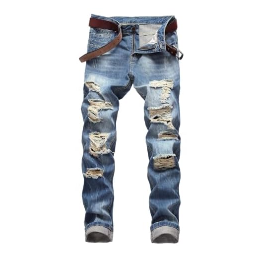 DANT BULUN Men's Ripped Distressed Destroyed Slim Fit Straight Leg Denim Jeans(W34,Blue2)