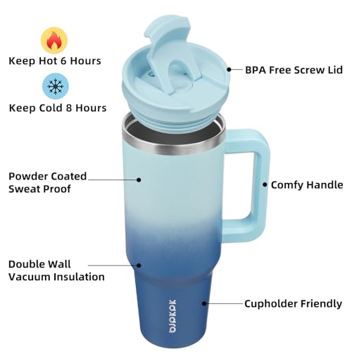 Image of BJPKPK Tumbler With Handle 40 oz Stainless Steel Insulated Tumbler With Lid And Straw For Water Or Ice Coffee,Sky
