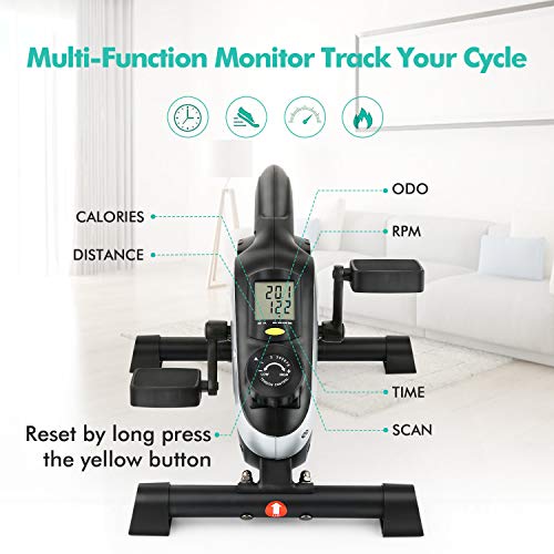 ANCHEER Under Desk Bike Pedal Exerciser - Mini Magnetic Stationary Exercise Bike for Home and Office Fitness, 2-in-1 Peddler Equipment for Knee Leg Arm Strength Training with LCD Monitor