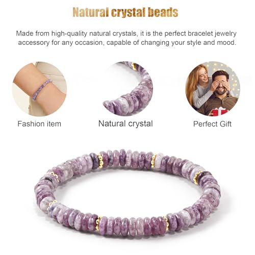 VIBILIA Healing Crystal Bracelets for Women Handmade Small Beaded Bracelets Natural Stone Spacer Shape Gemstone Stretch Adjustable Bracelets Unique Jewelry Gifts3