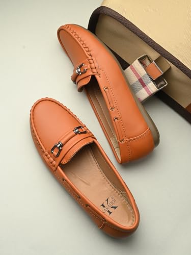 Image of Karaddi Women's Loafers | Cushioned Footbed | Stylish Fashion Moccasins | Comfortable Slip On Formal Loafer for Women | Flexible Style Casual Shoes | Formal Office Wear Shoe Color Tan Size 8 UK /ind