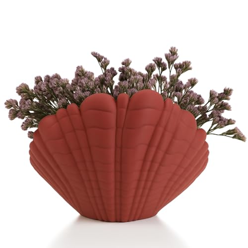 Print Level 3D Seashell Vase 6.8" with 3D Texture, Dark Red