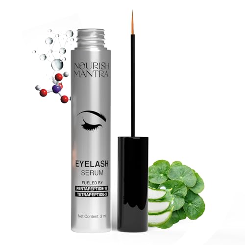 Image of Nourish Mantra Eyelash Growth Serum | Eyelash Enhancing Serum for Longer, Thicker, and Fuller Lashes | Infused with Tetrapeptide, Pentapeptide, Gotu Kola, and Aloe Vera | Suits All Skin Types | For Women & Men | 3 ml