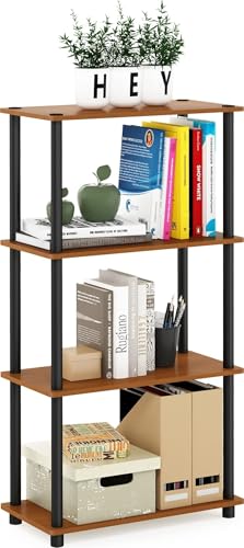 Image of Furinno Turn-N-Tube Toolless 4-Tier Storage Shelves, Light Cherry