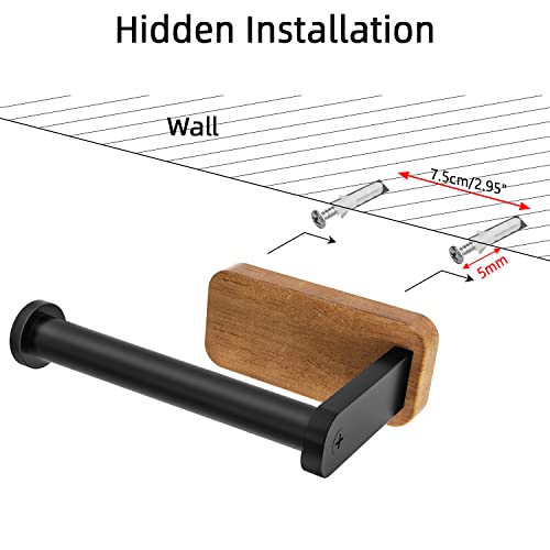 Toilet Paper Holder, Black Toilet Paper Holder Wall Mount, Wooden Toilet Paper Holder For Bathroom Washroom, Toilet Roll Holder Vertical, Black Matte #TOP4