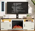 ROCHECASA Fireplace TV Stand, Farmhouse TV Mount Stand for 32-75 inch TVs with Charging Station LED Lights, Entertainment Center with Storage for Bedroom, Living Room