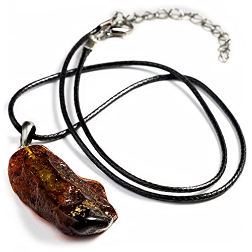 Pendentif ambre véritable collier cordon robuste fermoir sécurisé