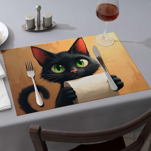 Set de table chat noir moderne style ferme lot de 6 - 2