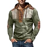 felpa con cappuccio da uomo con coulisse e lacci, stile casual, a maniche lunghe, stile vintage, con toppe sui gomiti, verde, s