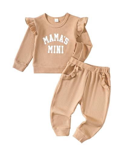 Image of HIGHUZZA Baby Girl Clothes Newborn Outfit Toddler Fall Ruffle Sleeve Tops Girl's Clothing Pants Set