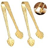 Classicseali 2 Stück Edelstahl Eiswürfelzange, Sugar Cube Tongs, 9.5cm Lang Zuckerzange Gold Klein, Vintage Rose Zange Candybar, Gebäckzange für Hochzeiten, Partys, Restaurants, Cafés und Bars