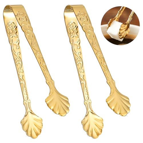 Classicseali Lot de 2 petites pinces à sucre dorées - 9,5 cm de long - Vintage - En acier inoxydable - Pour mariages, fêtes, restaurants, cafés et bars