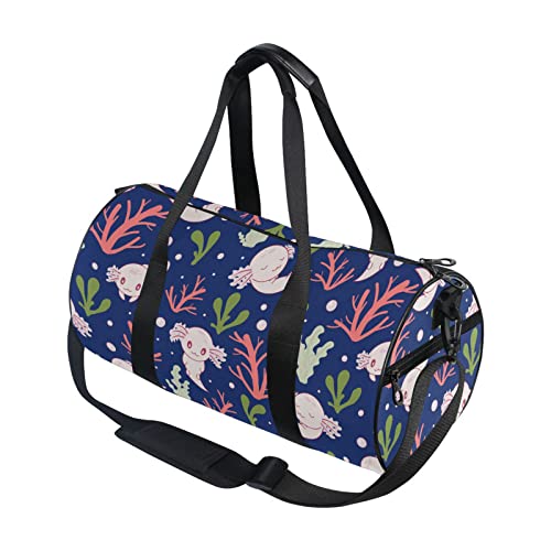 Sletend Cute Axolotl Salamander Round Gym Duffel Bag for Women & Men