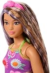 ​Barbie Fashionistas Doll #244 with Purple-Streaked Brown Hair | Wearing Purple Floral Halter Top and Matching Skirt with Accessories like Headband and Sandals