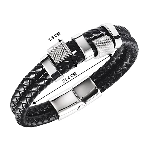Silver Plated Leather Bracelet Stylish Jewellery for Men & Women