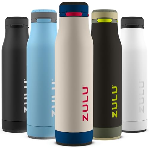 Image of Zulu Ace 24oz Vacuum Insulated Stainless Steel Water Bottle with Chug Spout, Leak-Proof Locking Lid and Removable Base for Sports Gym Workout Travel, Cupholder Friendly, Red White & Blue
