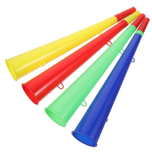 KOMBIUDA 4Pcs Plastic Noisemaker Horns Fun Party Trumpets for Sporting Events Graduation and Celebrations Loud Cheer Props for Fans and Partygoers