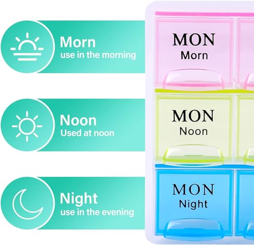 Image of Large Weekly Pill Organizer 3X A Day, Moisture-Proof 7 Day Pill Box | Travel pill cases portable for pills, vitamins, fish oil, and supplements. Medicine organizer for daily use.