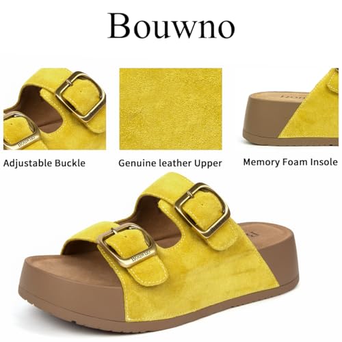 Image of Platform Sandals Women Genuine Leather Slip-on Beach Slide Buckle Comfortable Sandals with Memory Foam Soft Lining and Open Toe Low Wedges