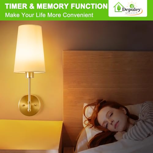 Image of Depuley Battery Operated Wall Sconce: 27 inch Set of 2 Wireless Wall Lights with Remote for Bedroom - Rechargeable 15 Colors Gold Wall Lamp for Living Room Hallway Decor