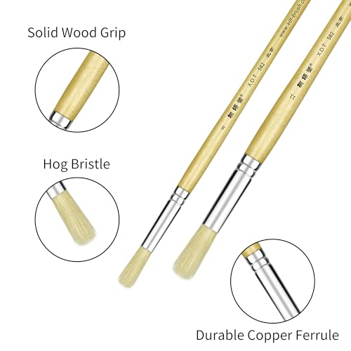 Xdt Art Supplies 582 Round Tip Artist Paint Brush 6 Piece Set Medium Stiff Hog Bristle Extra Long Handle #1#3#5#7#9#11 thumb #2