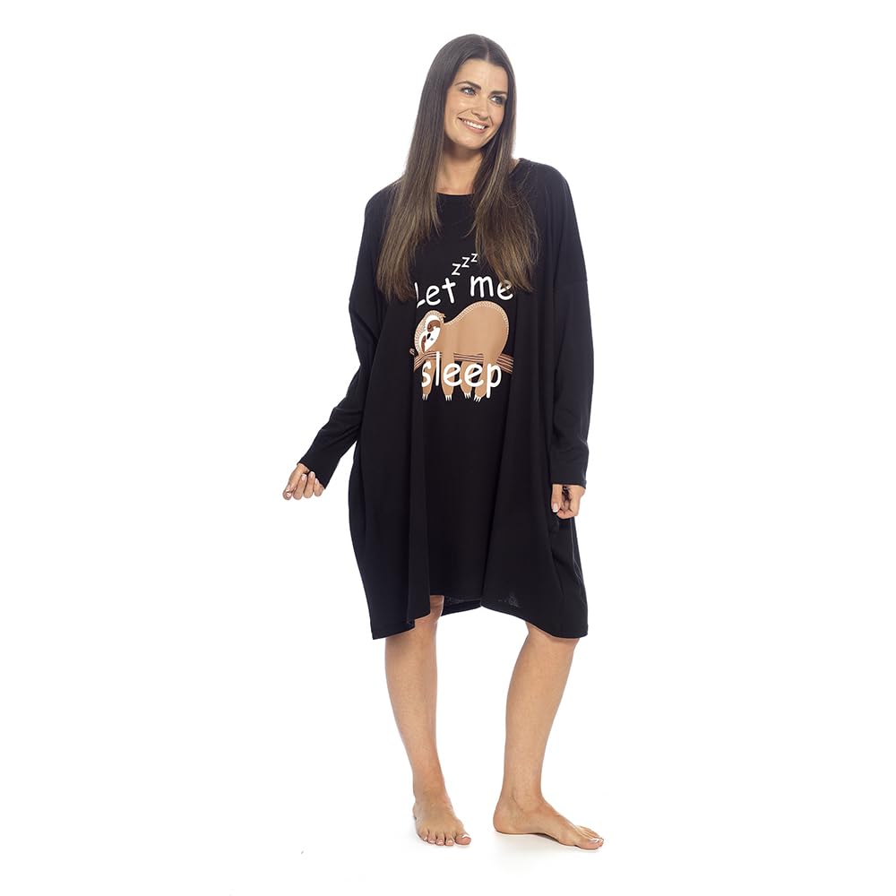 Undercover Women's Black Sloth Long Sleeve Oversized Sleep Long Sleeve T-Shirt Ln449 Black Sloth