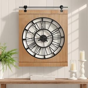 FLORA Large Farmhouse Wall Clock,Rustic Barn Door Wall Clocks for Living Room Decor, Battery Operated 24", Brown FLORA Large Farmhouse Wall ClockRustic Barn Door Wall Clocks for Living Room Decor Battery Operated 24 Brown