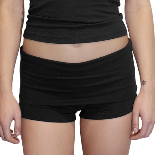 Image of KMBANGI Womens Fold Over Shorts Elastic Waist Y2k Lounge Shorts Foldover Cute Pajama Micro Bottoms Mini Shorts Sleepwear