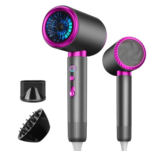 AIUNAOM 2400W Secador Pelo, Ajuste de temperatura/velocidad, Motor Silencioso de Velocidad Constante con 1 Difusor y 2 Concentradores,Secador Pelo Profesional adecuado para uso doméstico y de viaje