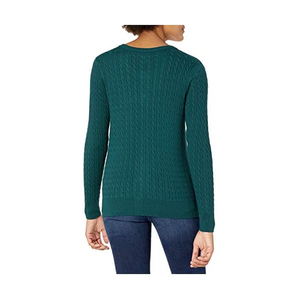 Amazon-Essentials-Womens-Lightweight-Cable-Long-sleeve-Crewneck-Cardigan-Sweater Amazon Essentials Women's Lightweight Cable Long-Sleeve Crewneck Cardigan Sweater, Forest Green, Medium