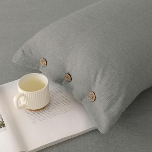 Image of Story@Home Linen King Size Bedsheet Cotton Textured Flat Sheet with 2 Pillow Covers Super Soft Bed Sheet for King Size Bed | 300 TC Solid Pattern | 250 x 270 cm | Charcoal Grey