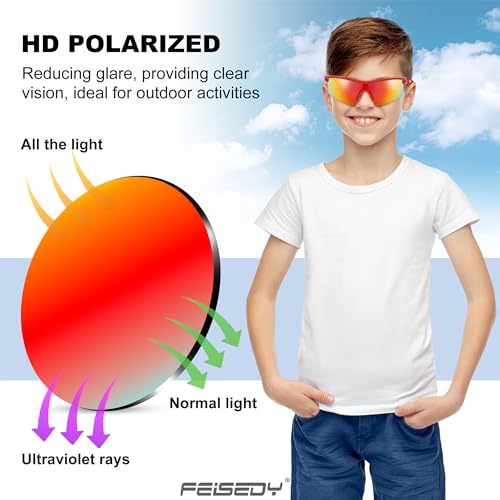 Image of FEISEDY Kids Polarized Sports Sunglasses, TR90 UV400 Baseball Cycling