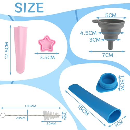 12 PCS Ice Lolly Moulds Silicone, Colourful Popsicle Mould with Lids, Ice Pop Moulds with Cleaning Brush and Folding Funnel, Reusable Ice Cream Moulds for Chocolate, Ice Pops - Image 3