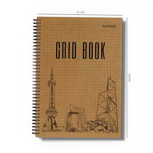 Image of PaperO A4 100 GSM Square Grid Notebook | 5mm Graph Pages | 100 Pages | Kraft Cover | 8.5 x 11 Inches | Ideal for Architects, Designers & Students (Grid book)