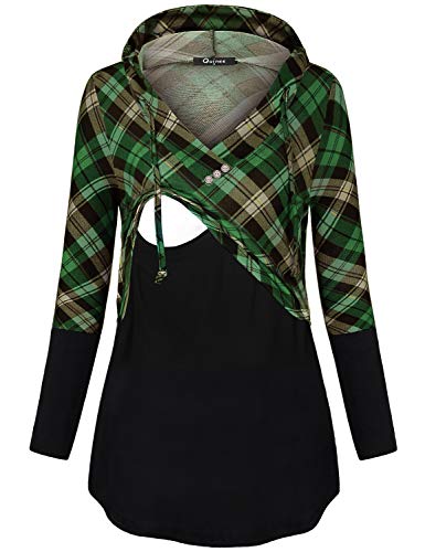 Image of Quinee Women's Long Sleeve Plaid Colorblock Nursing Pullover Hoodie Sweatshirts