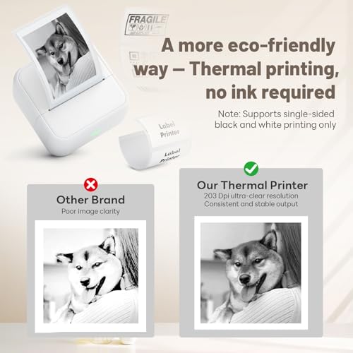 MidingChai Etikettendrucker, Mini Drucker für Smartphone und Tablets, etikettendrucker selbstklebend, Tragbarer Thermodrucker mit 5 Rollen Aufklebern, für Lernen, Etiketten, Fotos, to-do-Listen