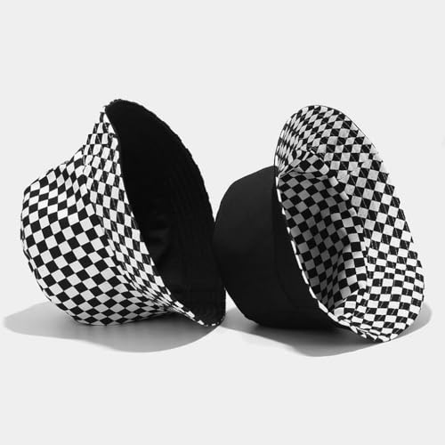 Image of Quanhaigou Bucket Hats Unisex Summer Travel Beach Fisherman Cap for Men Women Teens (Black White Chessboard)