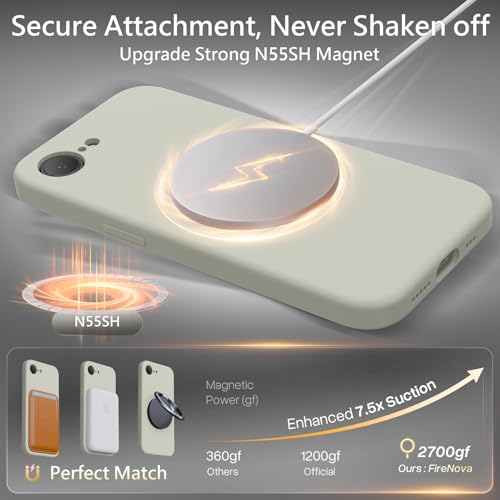 Image of FireNova Magnetic for iPhone 17e Case /iPhone 16e Case, Compatible with MagSafe, [Silicone Camera Protection] Microfiber Lining Phone Case, 6.1 inch, Stone