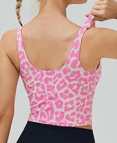 Image of Oalka Sports Bra Womens Longline Padded Crop Yoga Tank Tops | Built in Bras, Workout, Athletic, Fitness, Super Soft, Comfort, Cropped Top, Removable Pads, Heart Neckline For Women