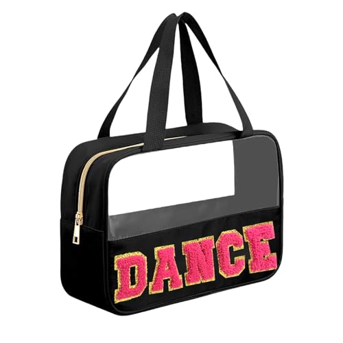 Chenille Letter Bags for Dance Recital Gifts Clear Ballet Dance Makeup Bag with Handle and Zipper Waterproof Nylon Portable Toiletry Bag, Dance Competition Must Haves