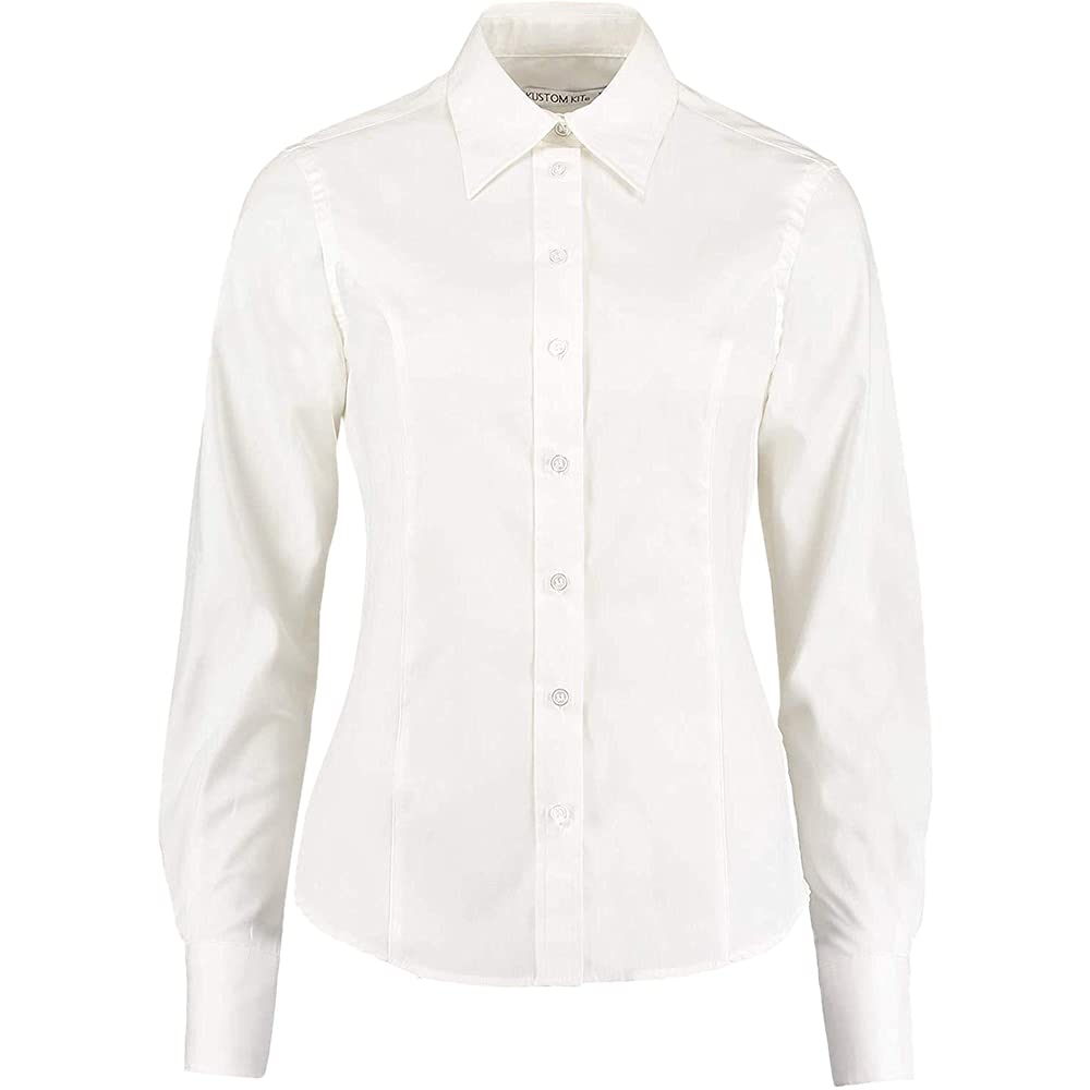 Kustom Kit Ladies Workwear Oxford Long Sleeve Shirt (16) (White)