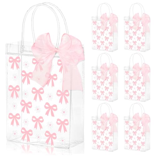 Sacs cadeaux en PVC transparent Whaline avec nœud marguerite pour fête | Lot de 12