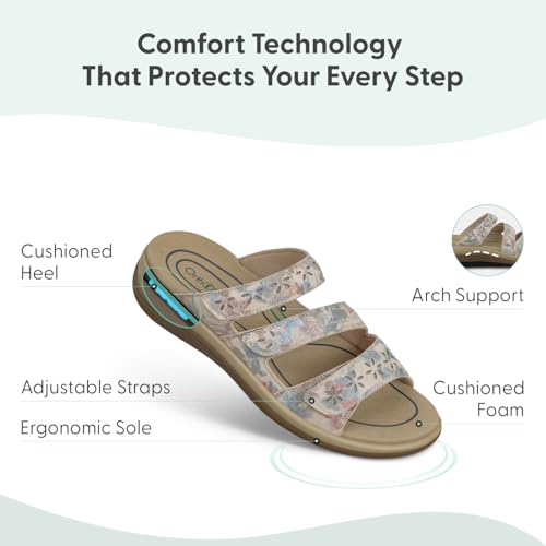 Image of Orthofeet Women's Orthopedic Sahara Adjustable Three-Strap Slide Sandal