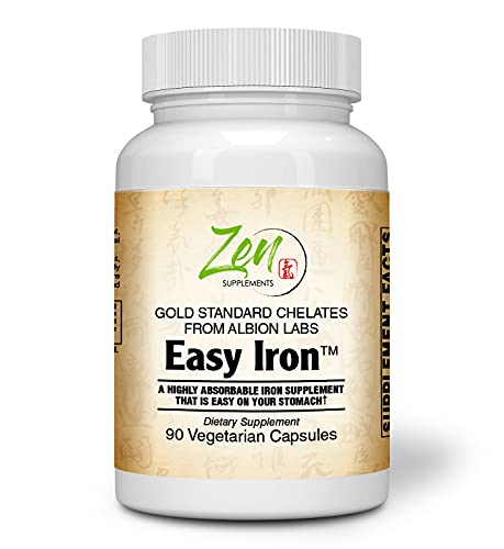 Zen Supplements - Easy Iron 25 Mg - Red Blood Cell Supplement - Easy on The Stomach - for Sensitive Stomachs, Non-Constipating 90-Vegcaps
