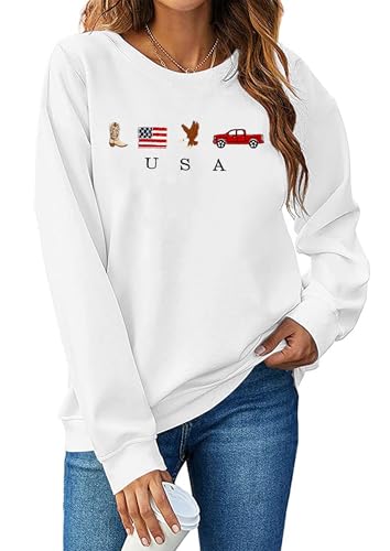 Image of LAZYCHILD USA Sweatshirt Women American Flag Shirt Patriotic TShirt Stars Stripes Pullover 4th of July Tee Tops