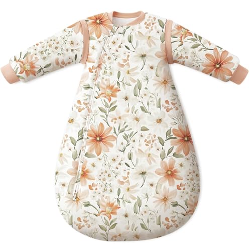 Unnivoll Schlafsack Baby Winter 3.5 Tog Baby Schlafsack 6-12 Monate Baumwolle Babyschlafsack Neugeborene mit Abnehmbare Ärmel Baumwolle Winterschlafsack Baby Warm und Weich 78 cm für Jungen Mädchen