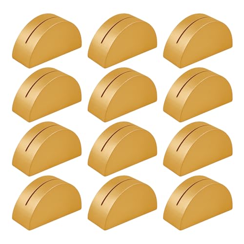 12pcs Table Number Holders, Golden Place Card Holders, Elegant Semi circular Design Modern Place Card Holders & Photo Holders for Tables, Ideal for Wedding Banquets, Anniversary Parties, Birthday