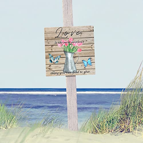 Plaque murale en bois tableau papillon tulipe bouilloire 40x40 cm