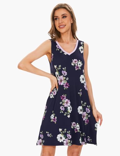 Image of GYS Cooling Bamboo Viscose Nightgowns for Women, Lightweight Sleeveless V Neck Sleep Shirt for Hot Sleepers, Soft Night dress