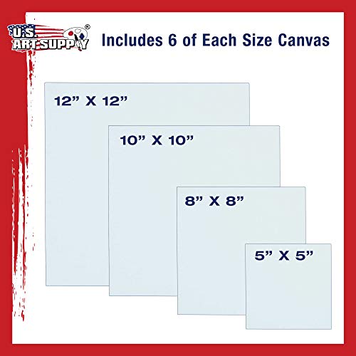 U.s. Art Supply Multi-Pack 6-Ea Of 5 X 5, 8 X 8, 10 X 10, 12 X 12 Inch. Professional Quality Square Artist Canvas Panel Board Assortment Pack (24 Total Panel Boards) #TOP2